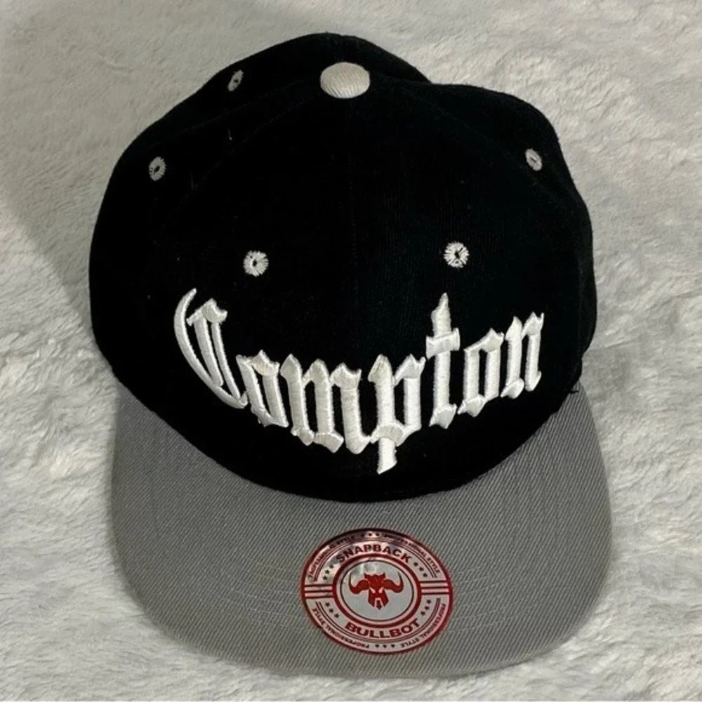 Compton Black Snapback Hat Cap Gray Bill by Bullbot
